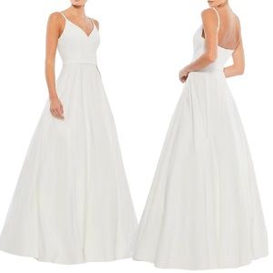 Mac Duggal Ieena White A-Line Ball Gown Wedding Dress